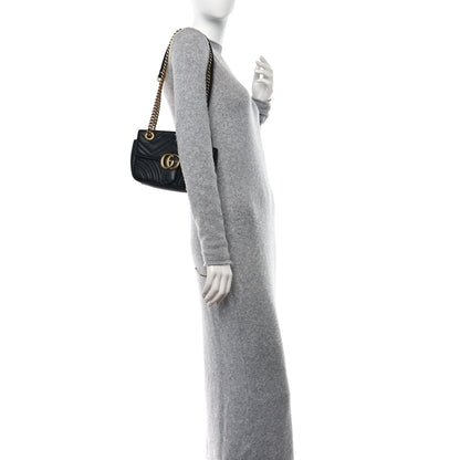 Gucci Calfskin Matelasse Mini GG Marmont Shoulder Bag Black 2 of 12