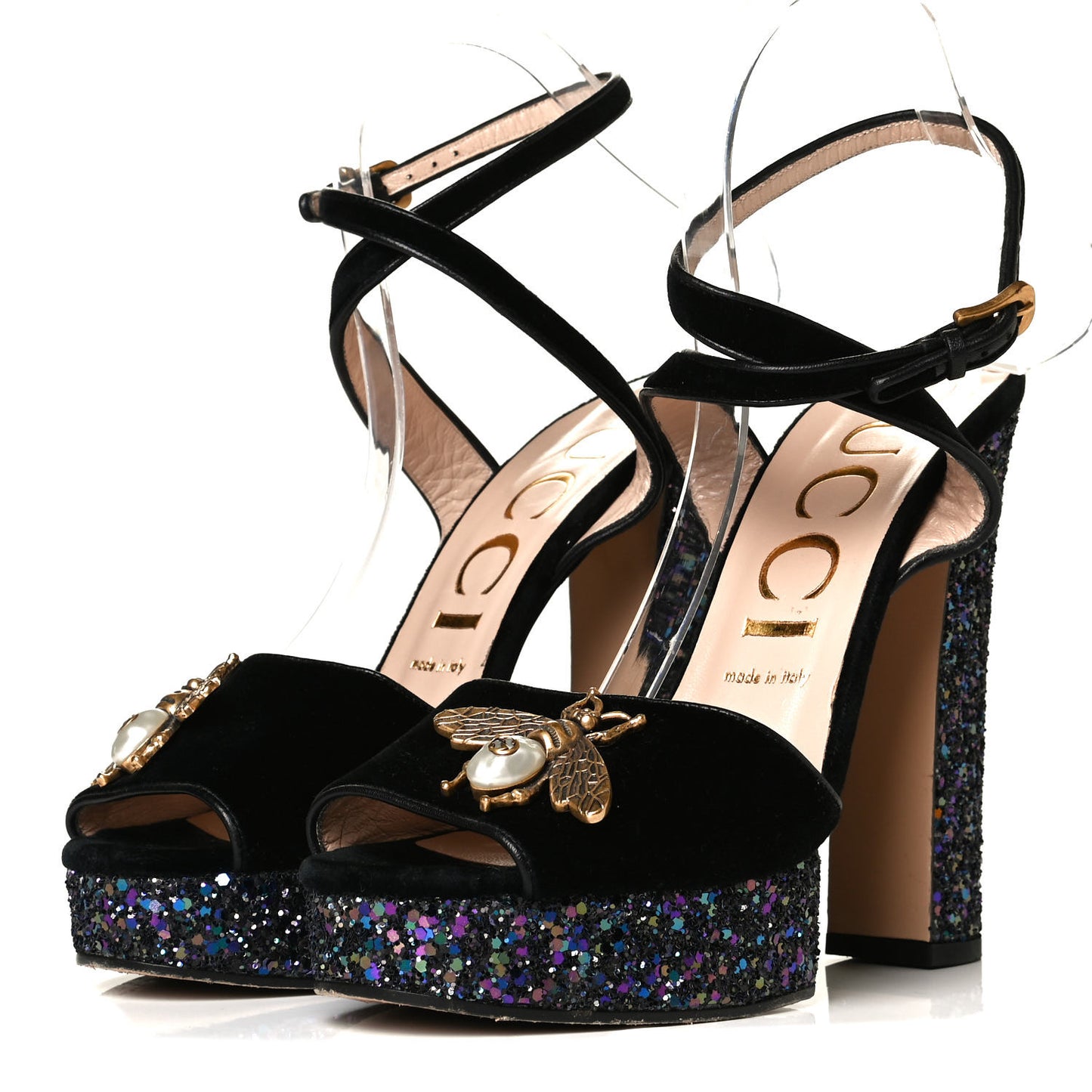 Glitter Soko Bee Platform High Heel Sandals 39 Notte Oro Multicolor