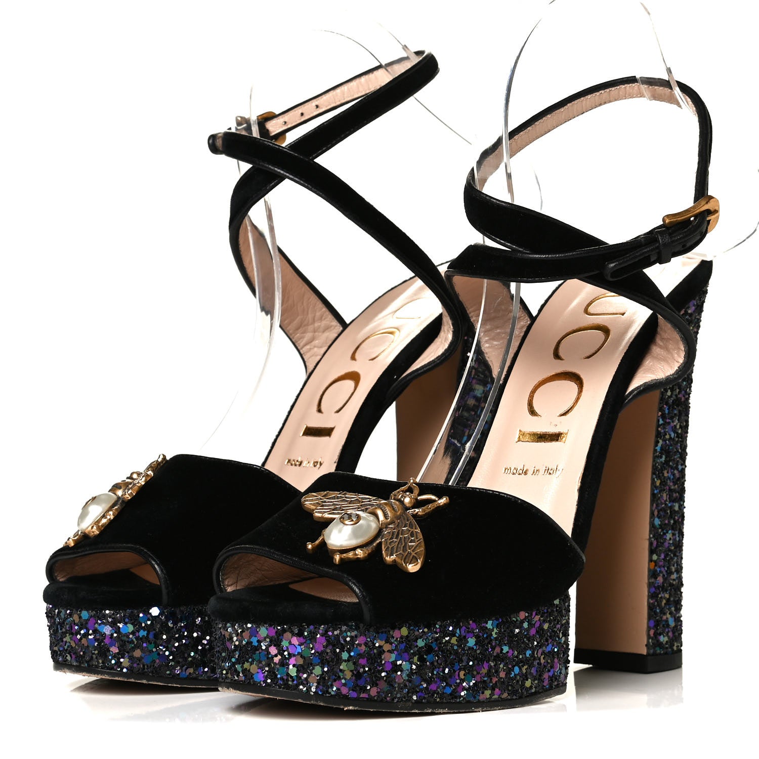 Gucci Glitter Soko Bee Platform High Heel Sandals 39 Notte Oro Multicolor 3 of 8