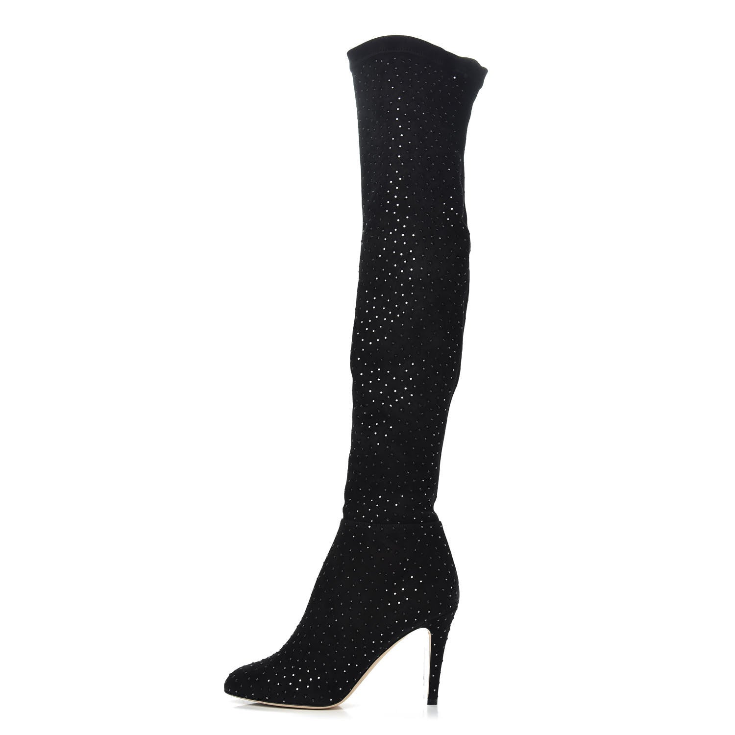 Jimmy Choo Suede Crystal Toni Over The Knee Boots 39.5 Black 1 of 5