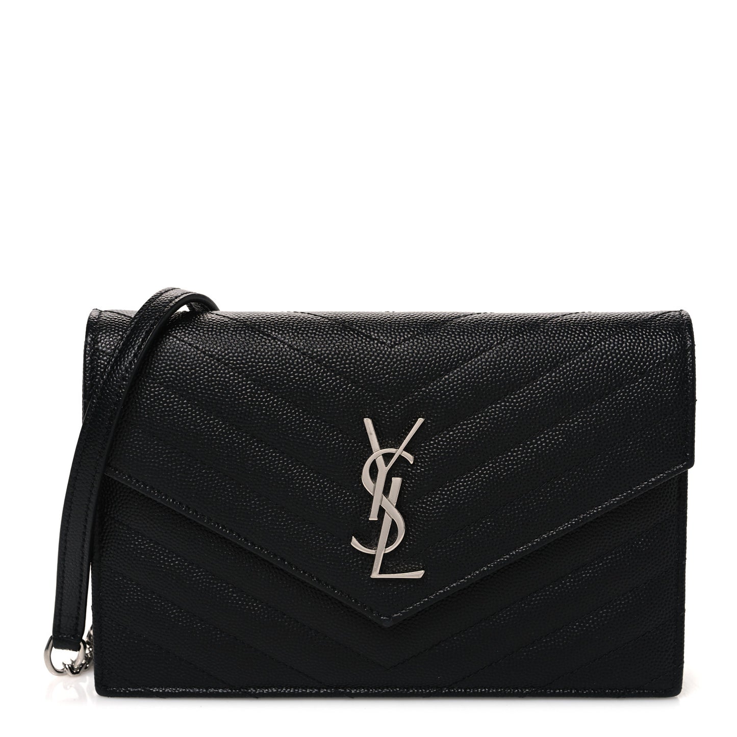 Grain De Poudre Matelasse Chevron Monogram Envelope Chain Wallet Black