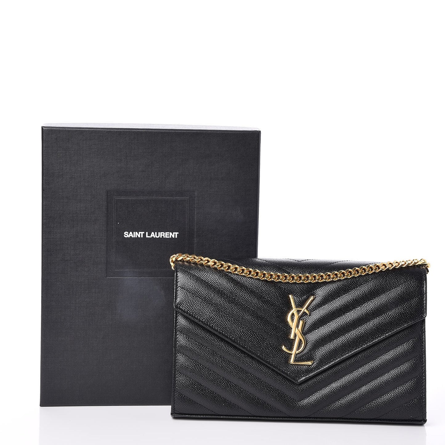 Grain De Poudre Matelasse Chevron Medium Monogram Chain Wallet Black