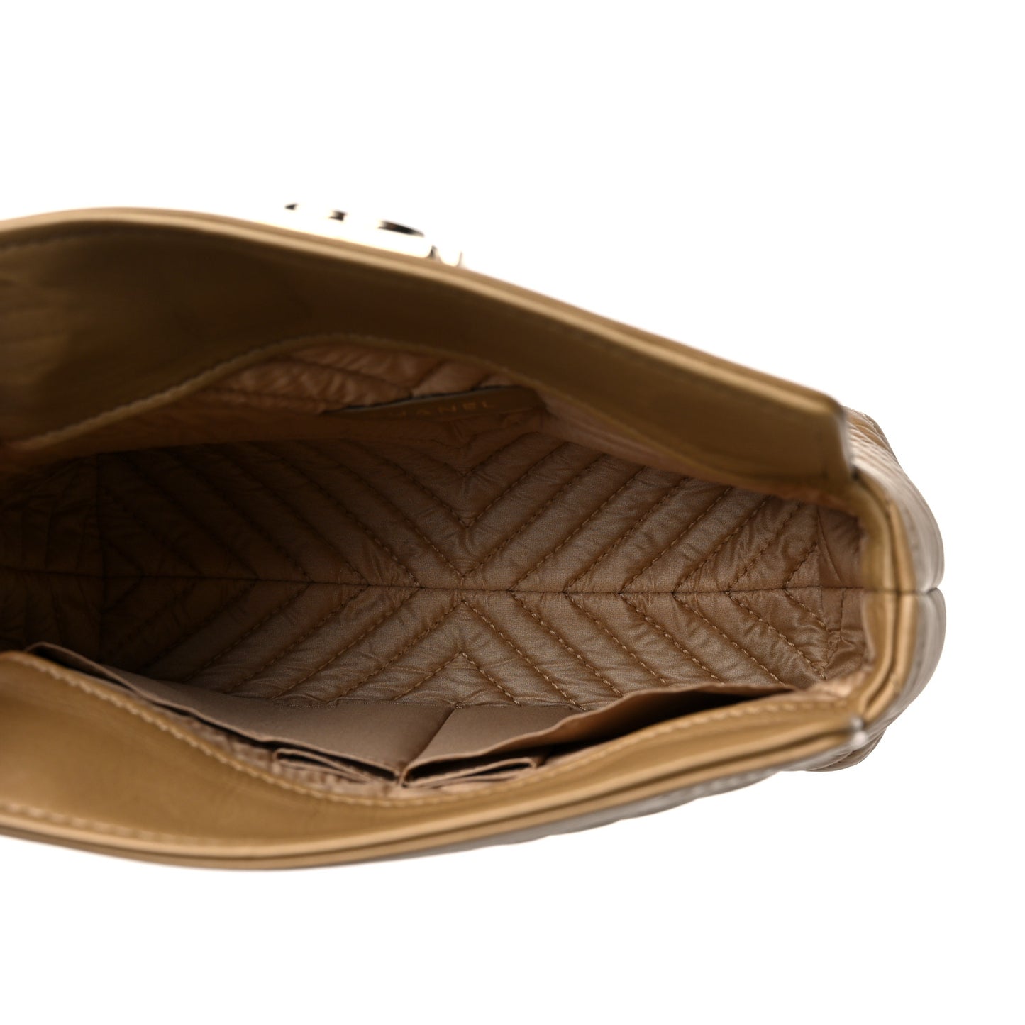 Aged Calfskin Chevron Boy Cosmetic Pouch Beige