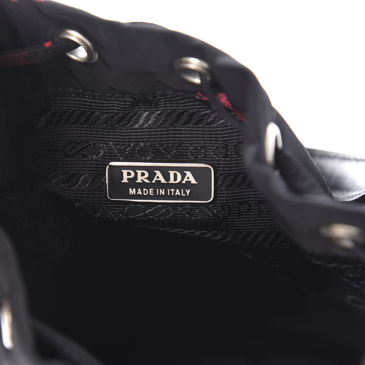 Prada Tessuto Nylon Rose Bucket Bag Black Rosso 9 of 11