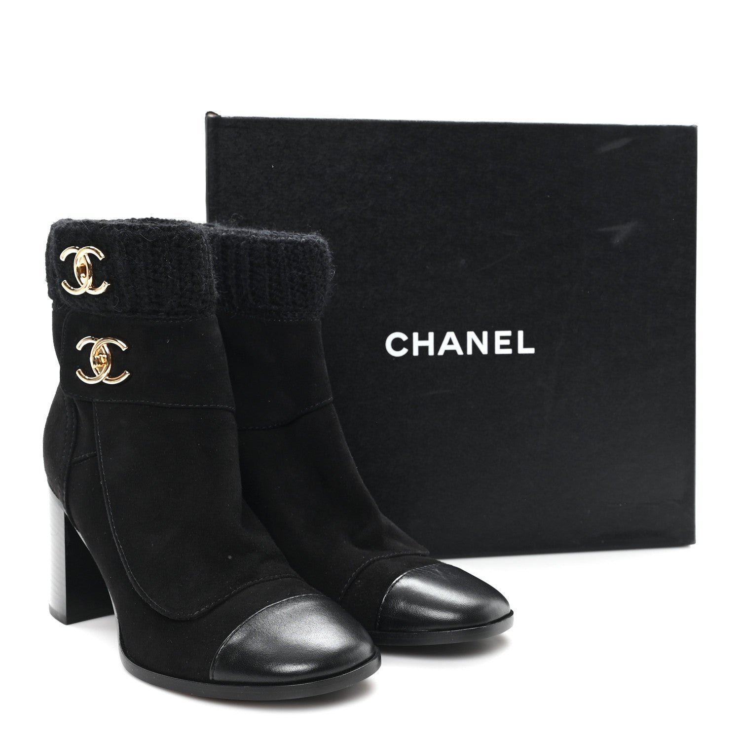 Chanel Suede Lambskin Knit CC Short Boots 39 Black 10 of 10