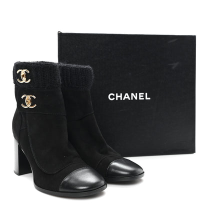 Chanel Suede Lambskin Knit CC Short Boots 39 Black 10 of 10