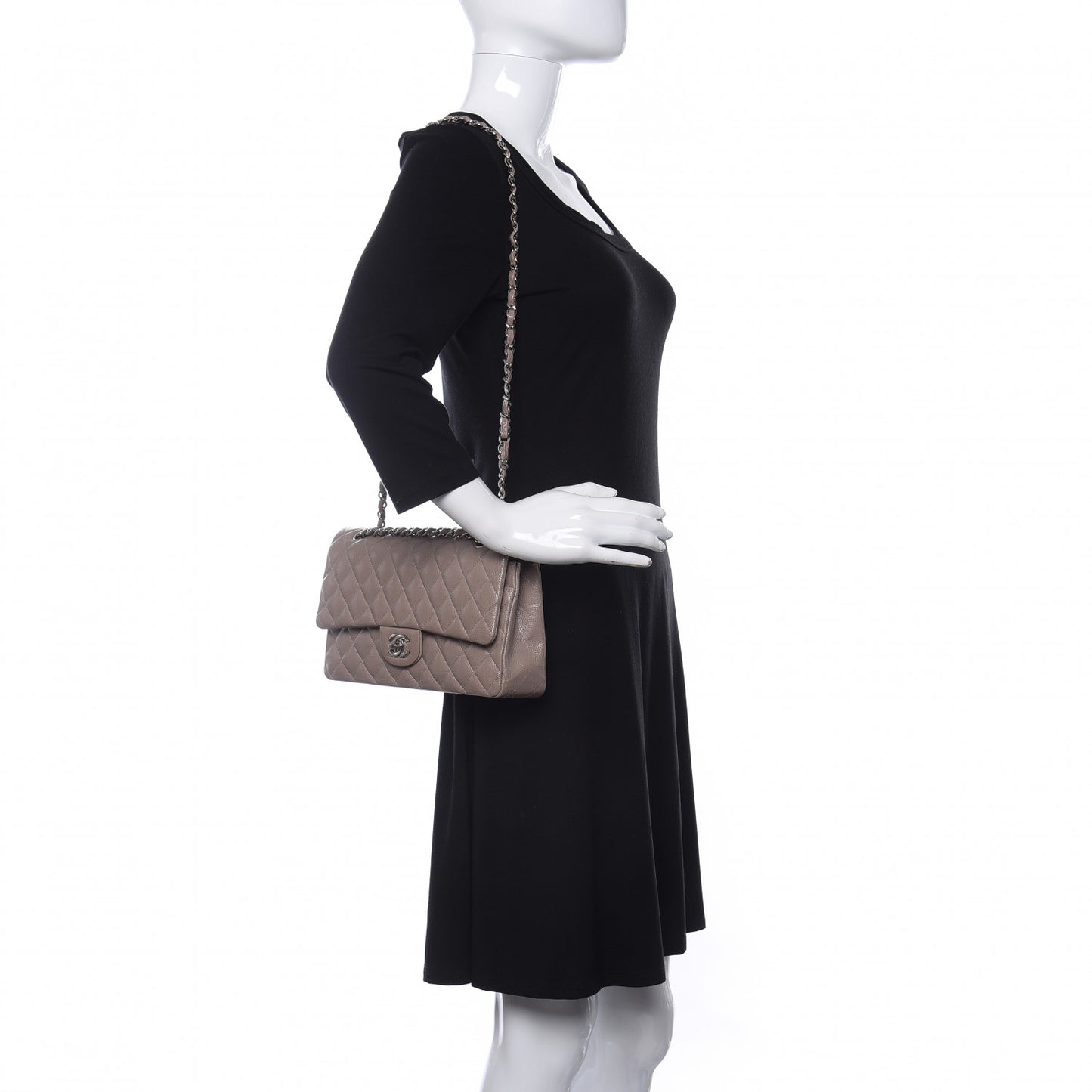 Caviar Quilted Medium Double Flap Taupe
