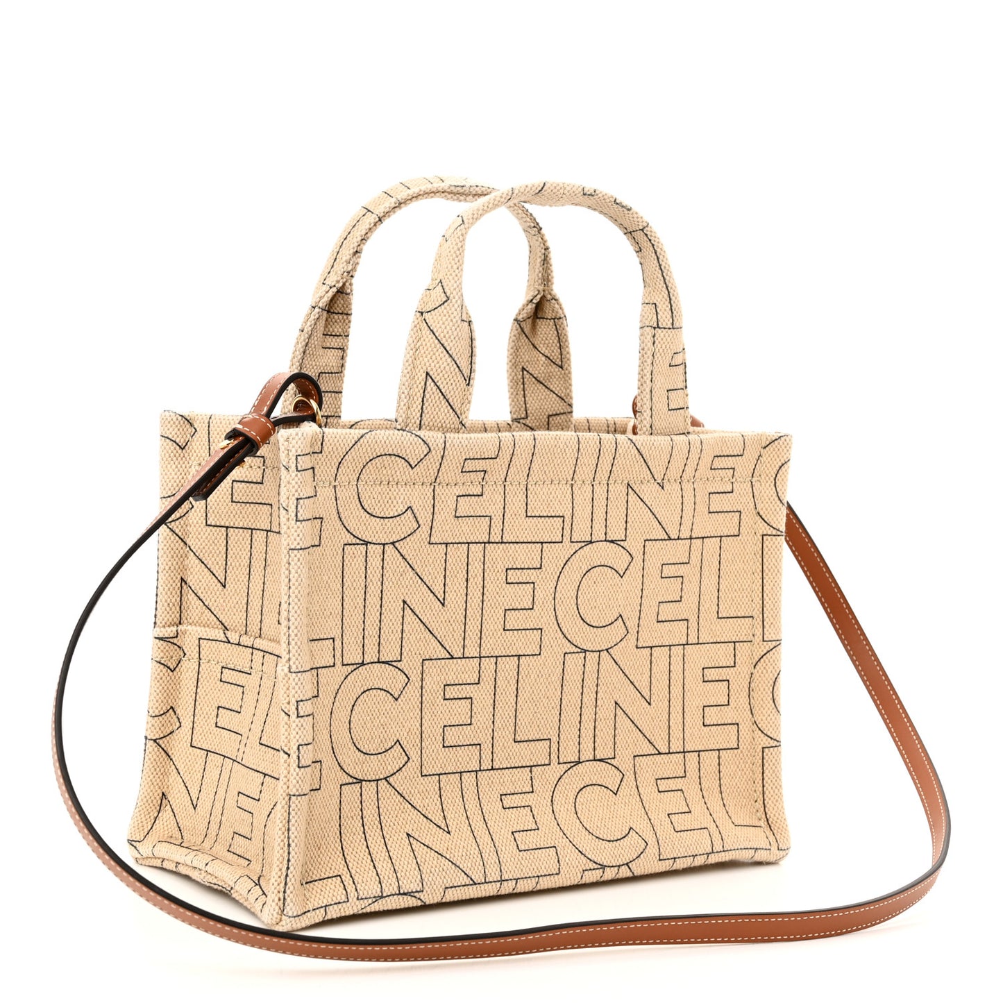 Canvas Calfskin All Over Print Small Cabas Thais Natural Tan