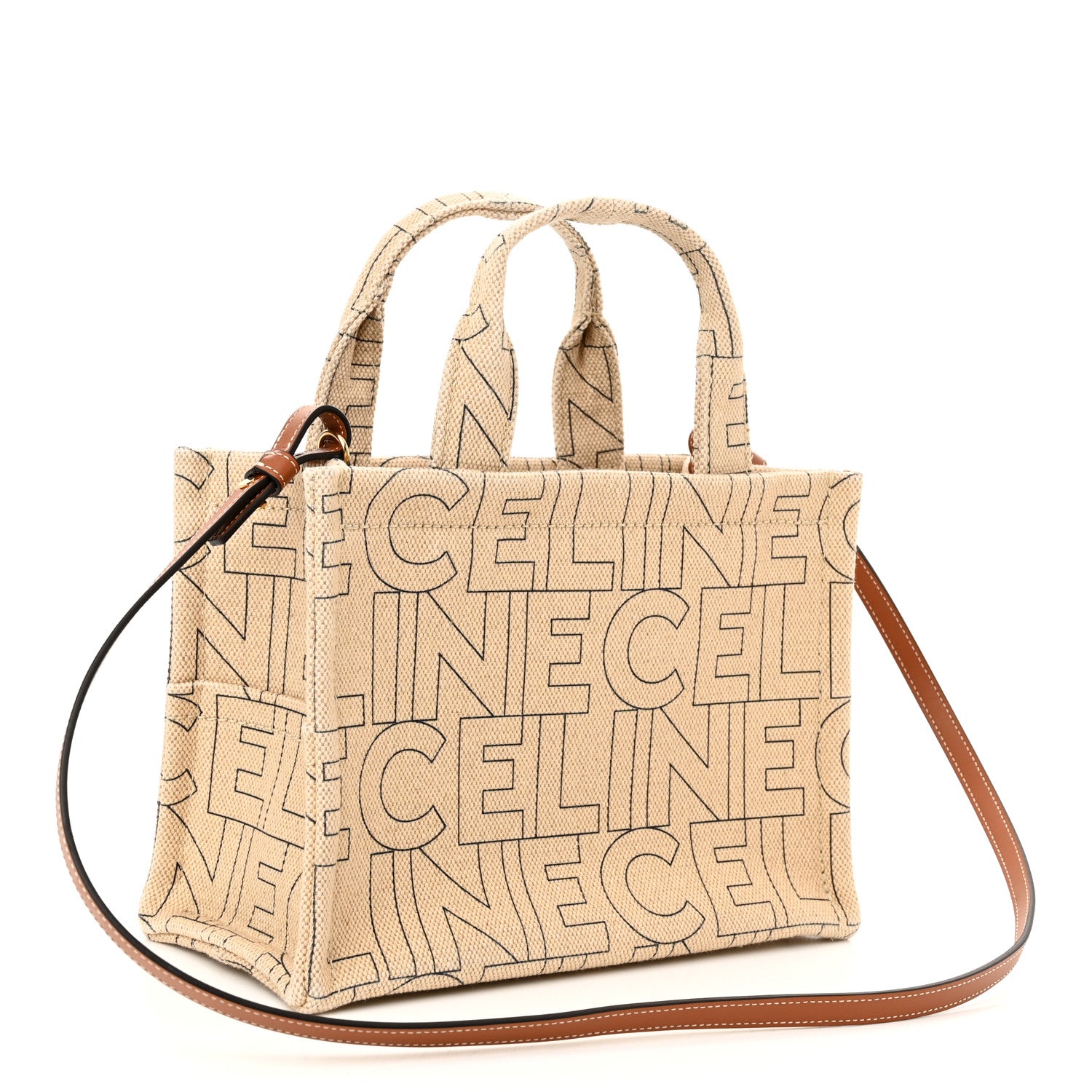 Celine Canvas Calfskin All Over Print Small Cabas Thais Natural Tan 3 of 10