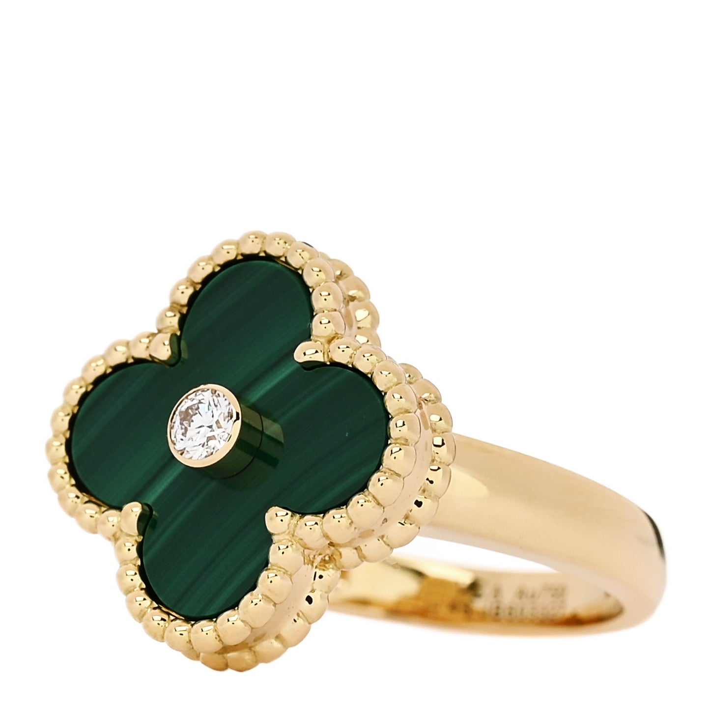 18K Yellow Gold Diamond Malachite Vintage Alhambra Ring 48 4.5