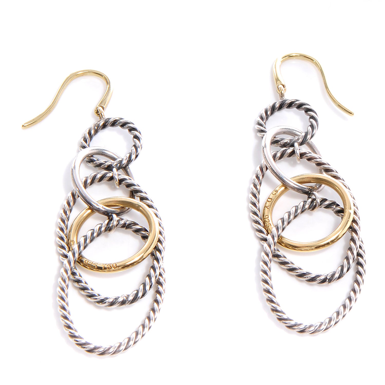 David Yurman Sterling Silver 18K Yellow Gold Mobile Oval Drop Earrings 1 of 5