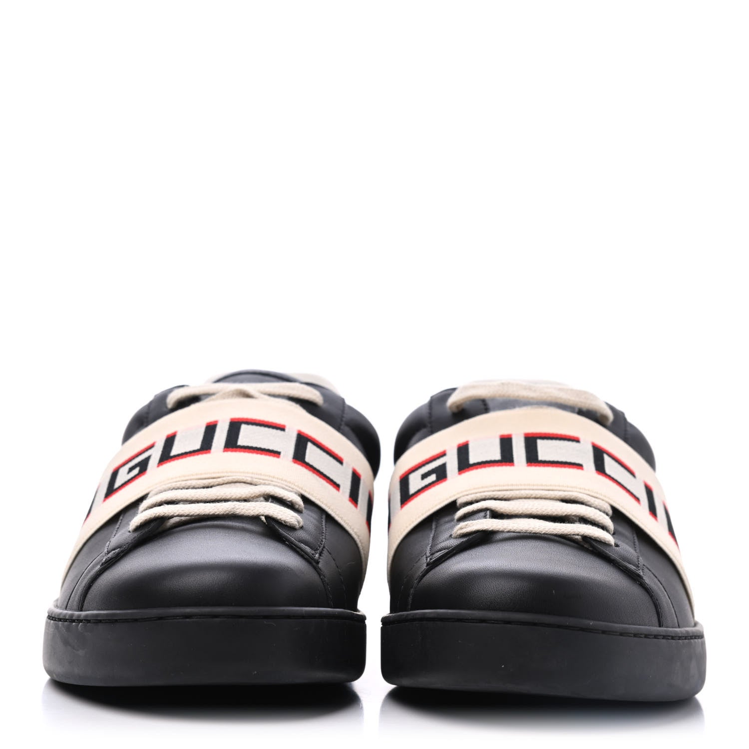 Gucci Calfskin Stripe Mens New Ace Sneakers 10 Black Ecru Red Flame 2 of 15