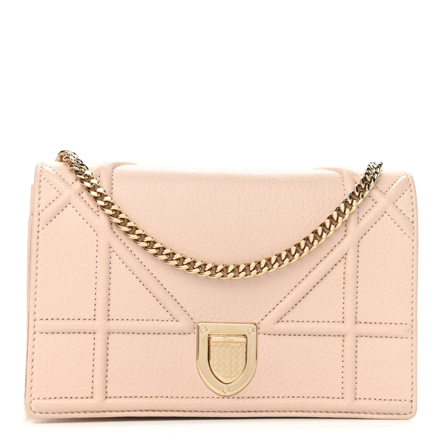 Grained Calfskin Diorama Wallet on Chain Pouch Nude