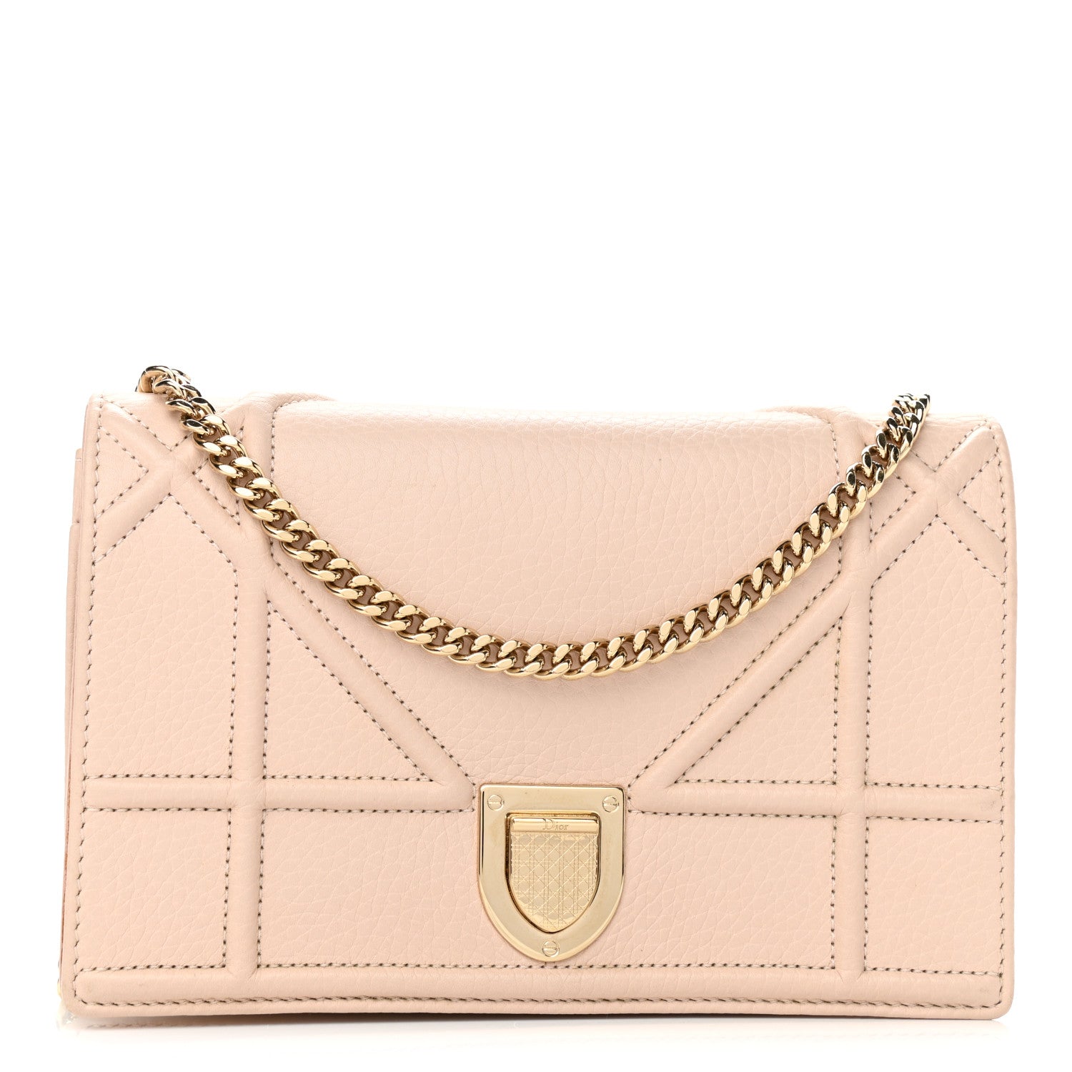 Christian Dior Grained Calfskin Diorama Wallet on Chain Pouch Nude 1 of 13