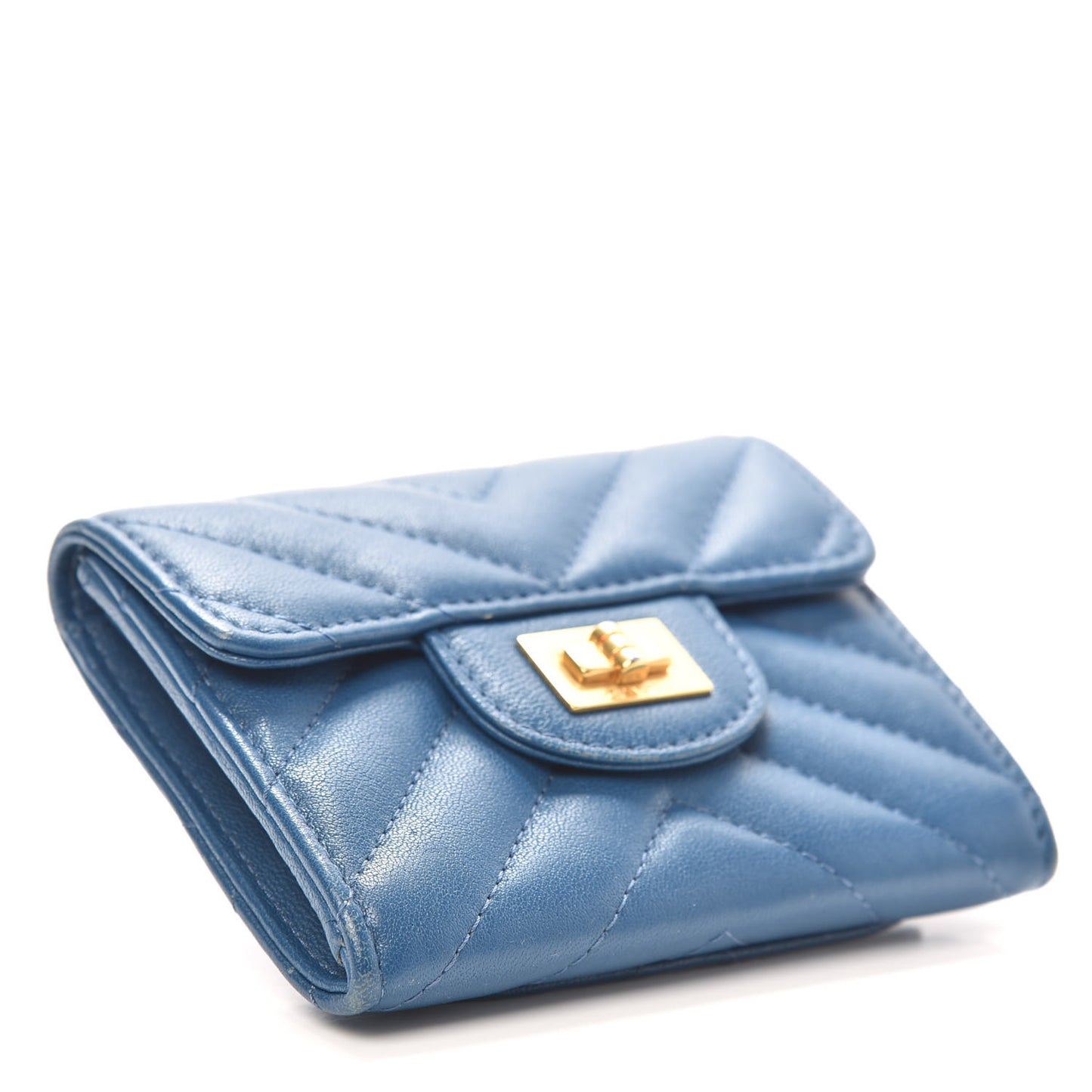 Sheepskin Chevron Quilted Reissue Card Holder Blue