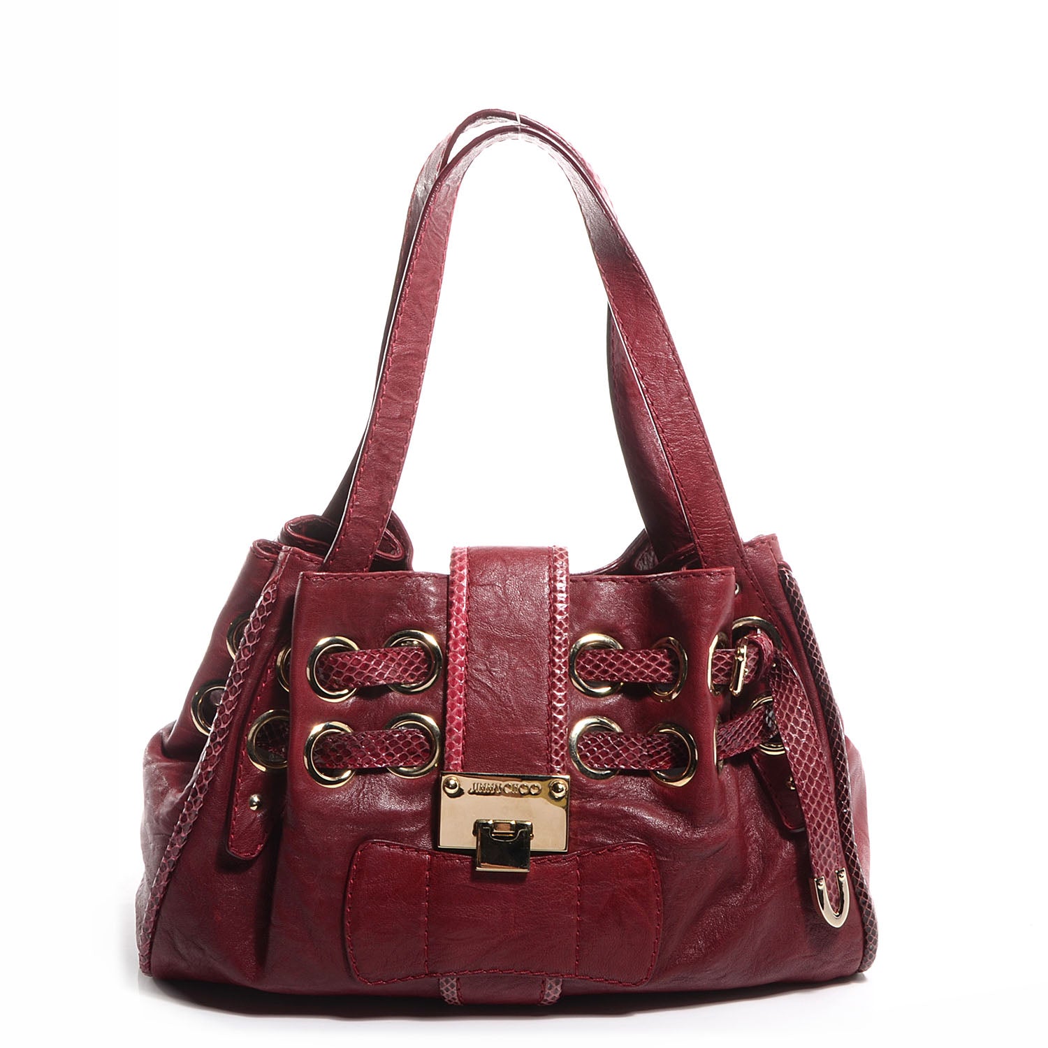 Jimmy Choo Leather Watersnake Trim Medium Riki Burgundy 1 of 8