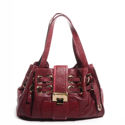Jimmy Choo Leather Watersnake Trim Medium Riki Burgundy 1 of 8