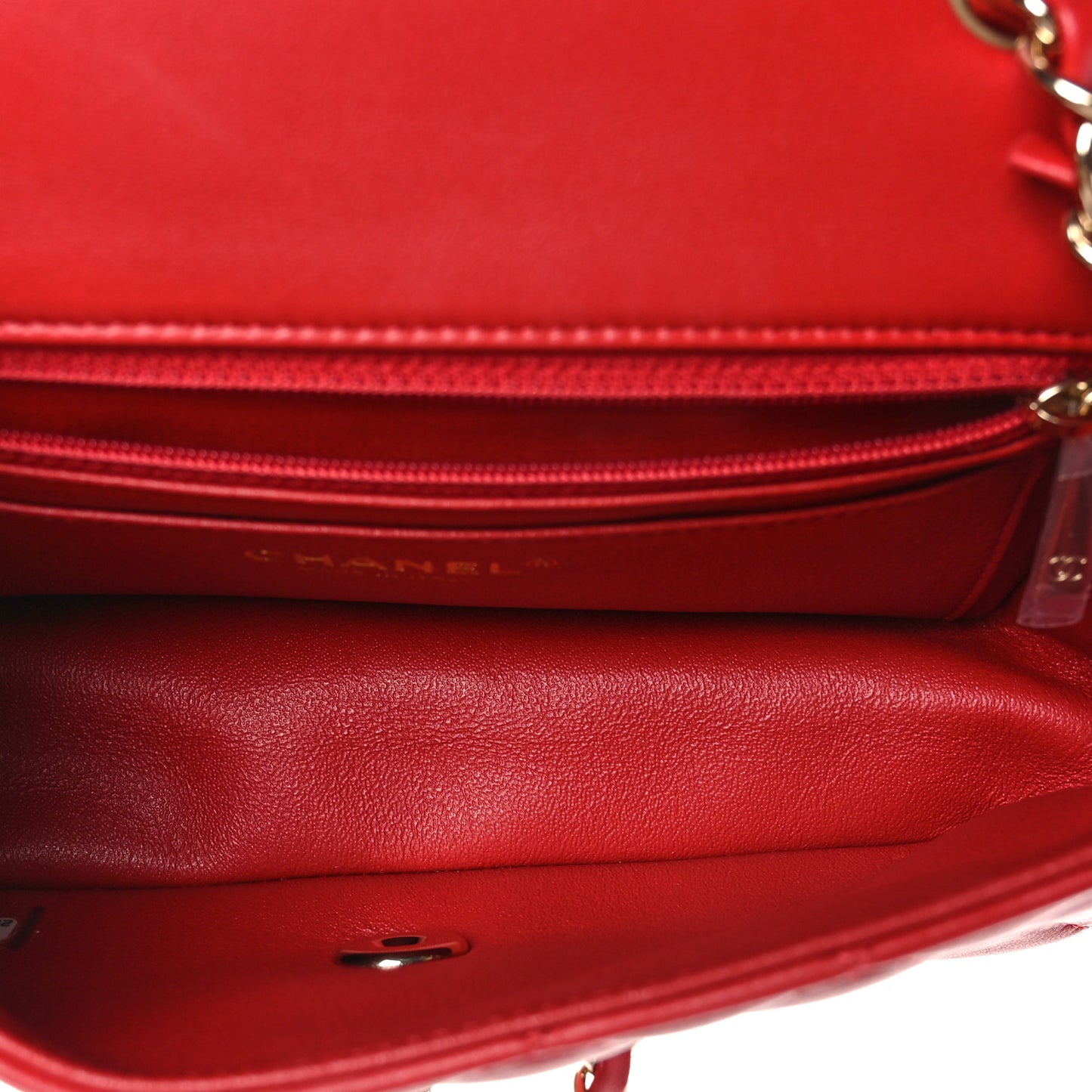 Lambskin Quilted Mini Rectangular Flap Red