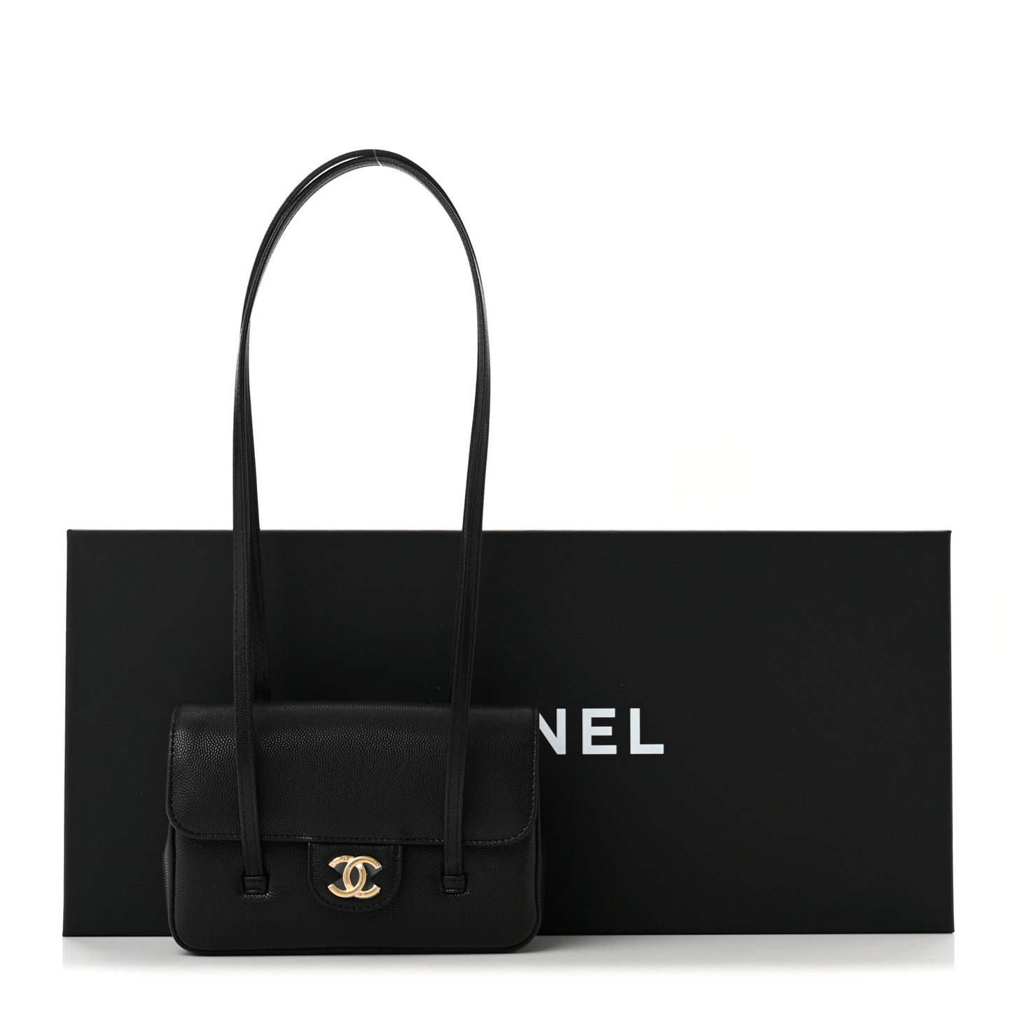 Shiny Caviar Mini Preppy Coco Shoulder Bag Black