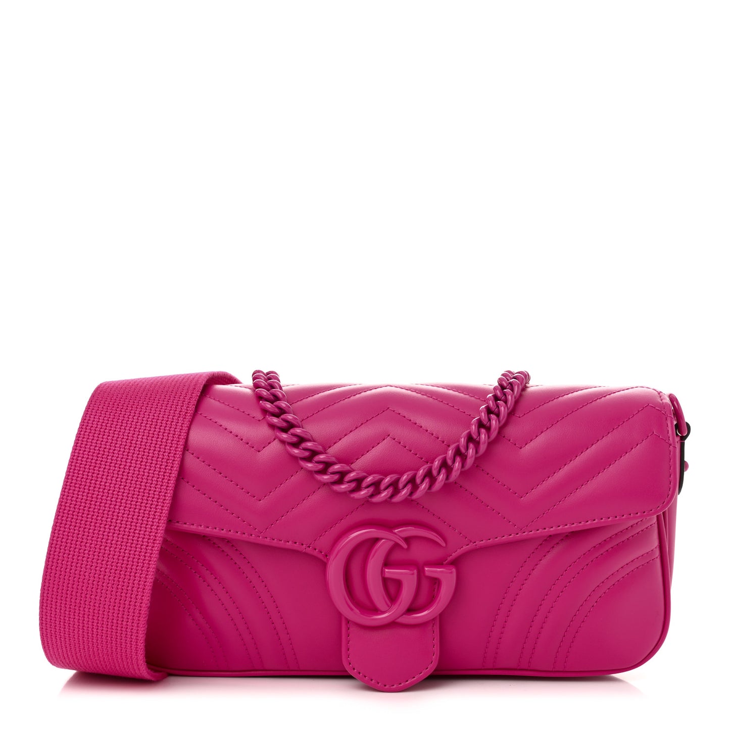 Calfskin Matelasse Monochrome GG Marmont Crossbody Shoulder Bag Classic Fuxia