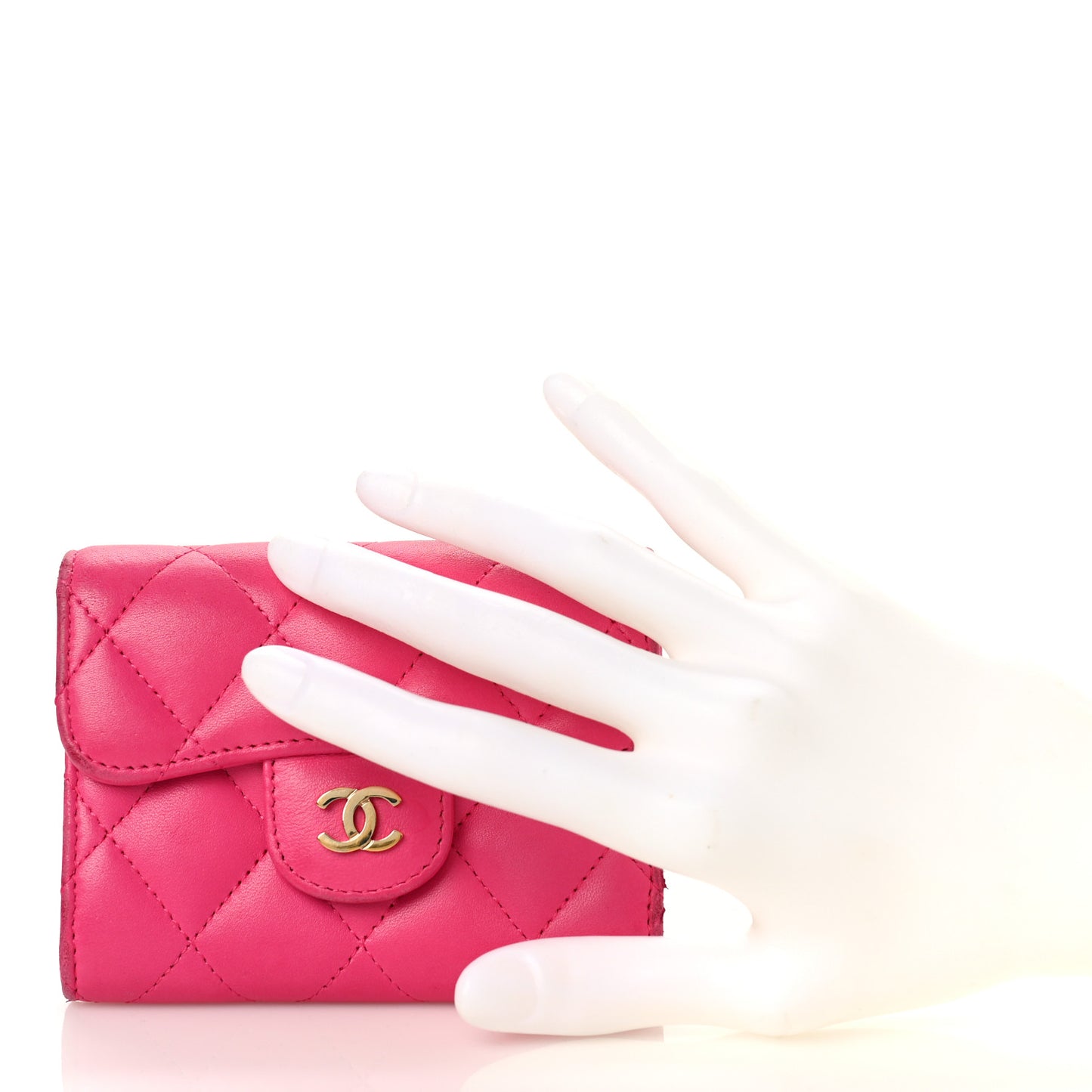 Lambskin Quilted Flap Card Holder Wallet Pink