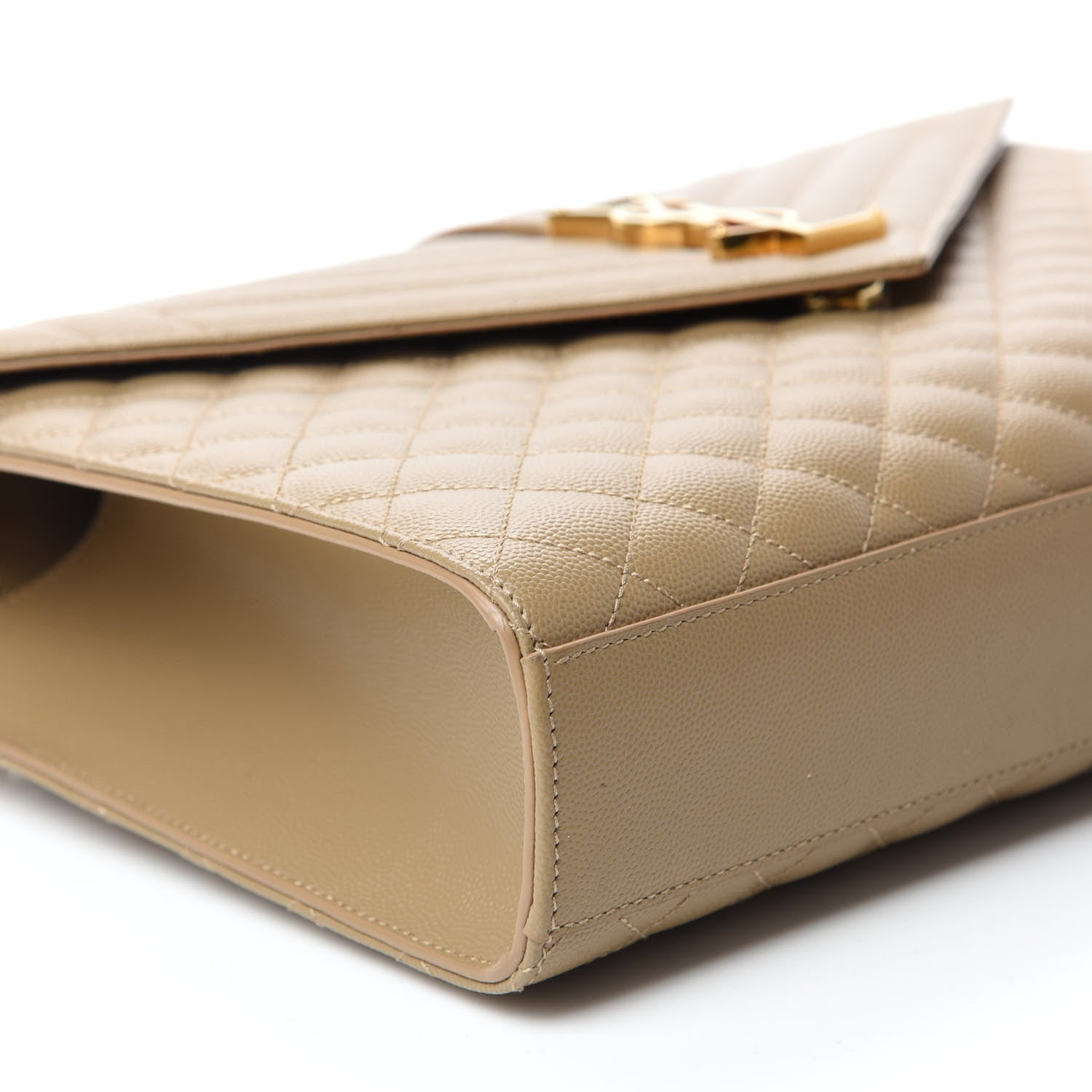 Saint Laurent Grain De Poudre Mixed Matelasse Large Triquilt Monogram Satchel Dark Beige 7 of 12