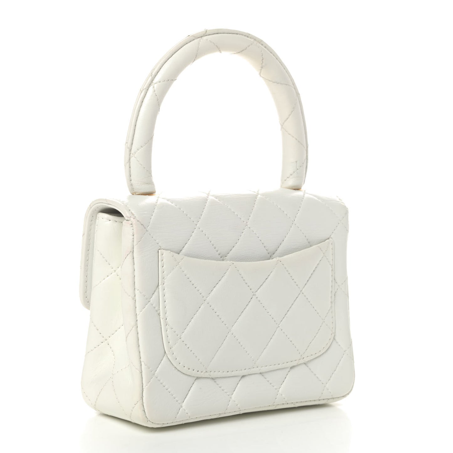 Lambskin Quilted Mini Top Handle Square Flap White