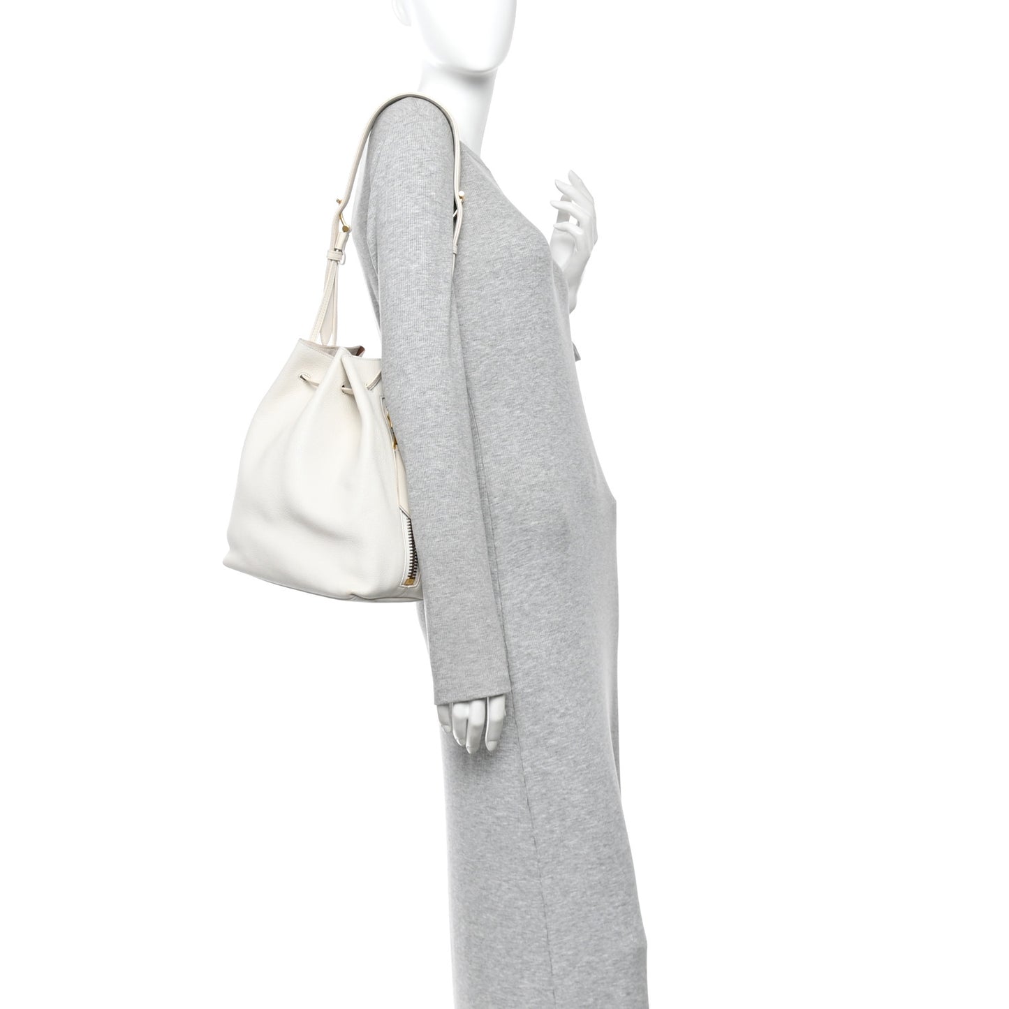 Calfskin Zip Bucket Bag White