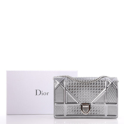 Christian Dior Metallic Patent Micro-Cannage Diorama Wallet on Chain Pouch Silver 7 of 7