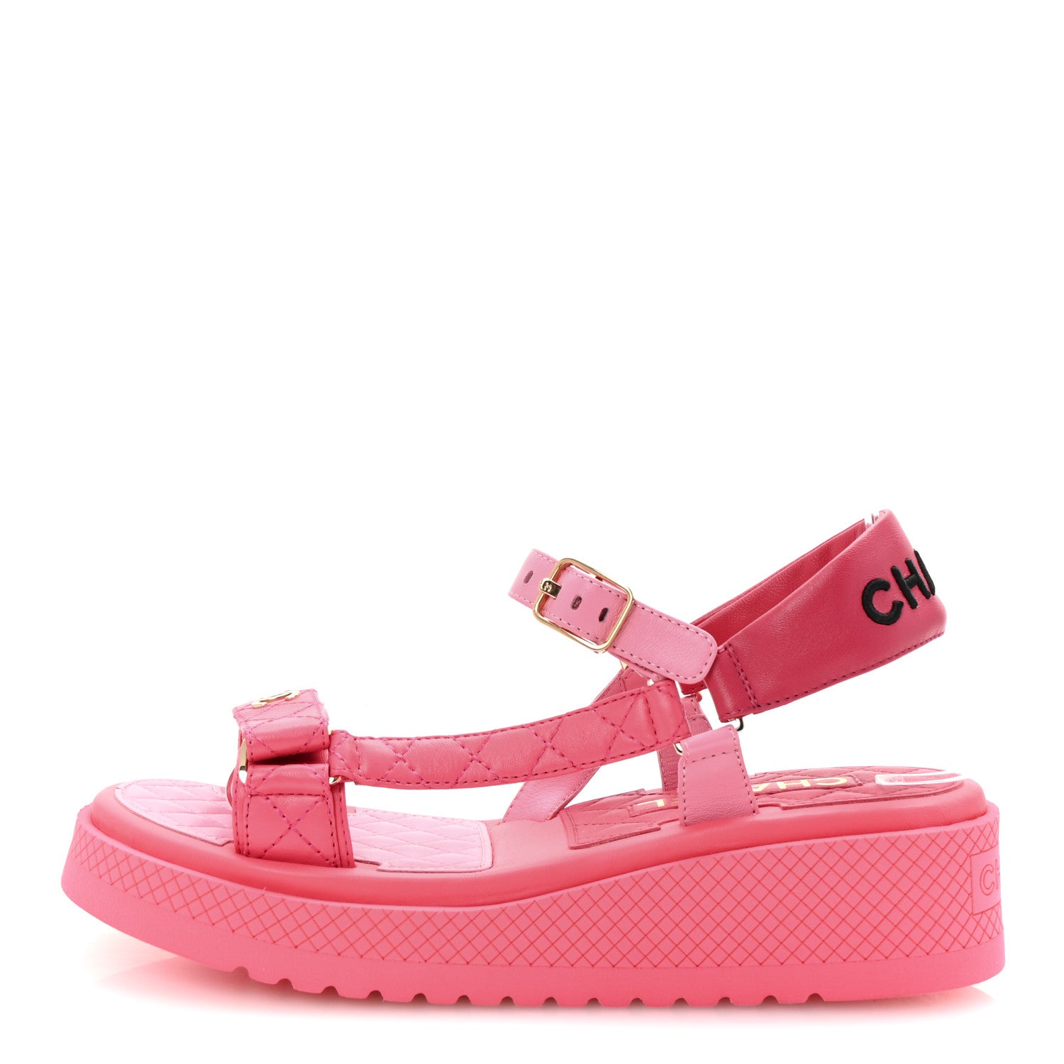 Chanel Lambskin Logo Platform Sandals 39 Pink Red 1 of 9