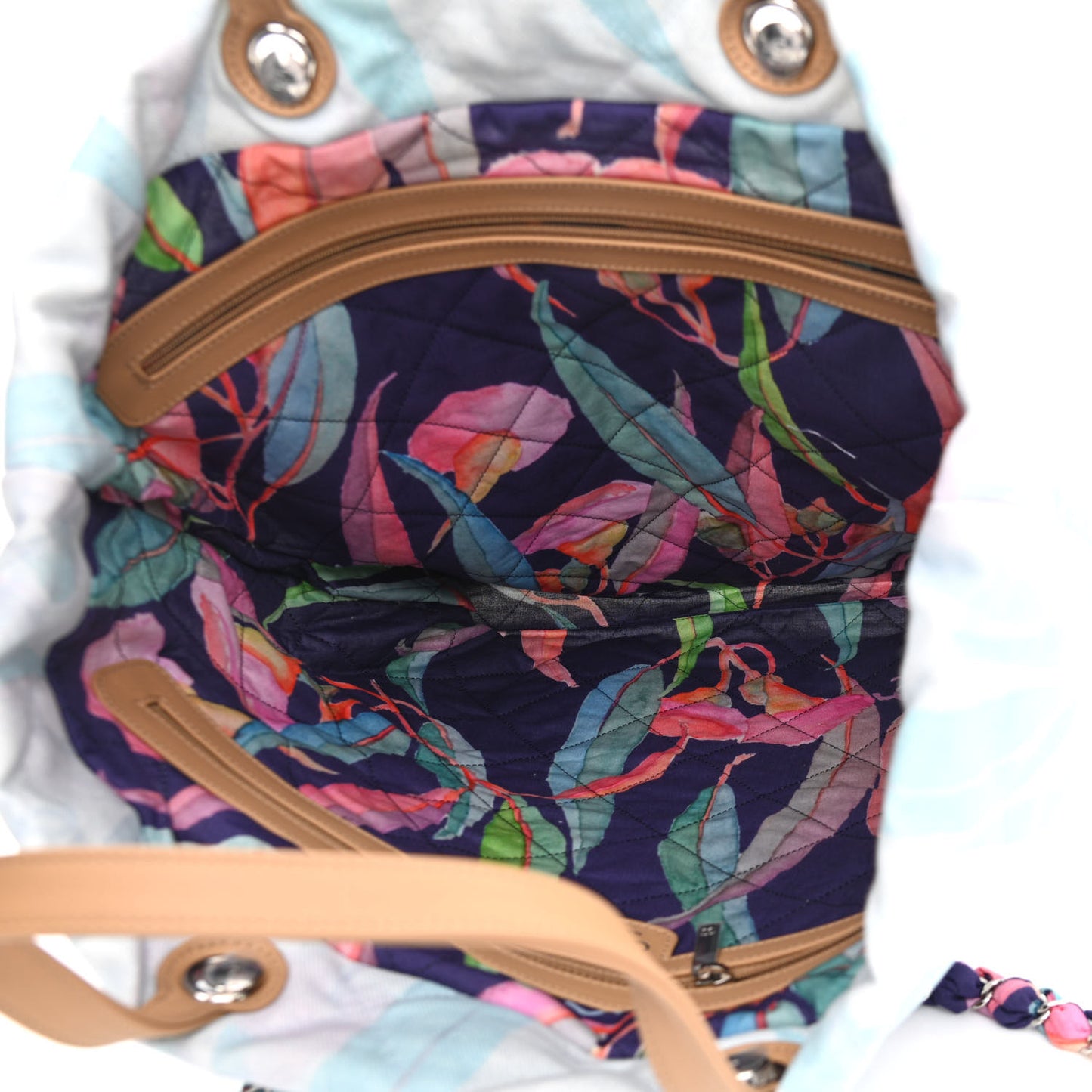 Canvas Quilted Jungle Jeans Tote White Multicolor