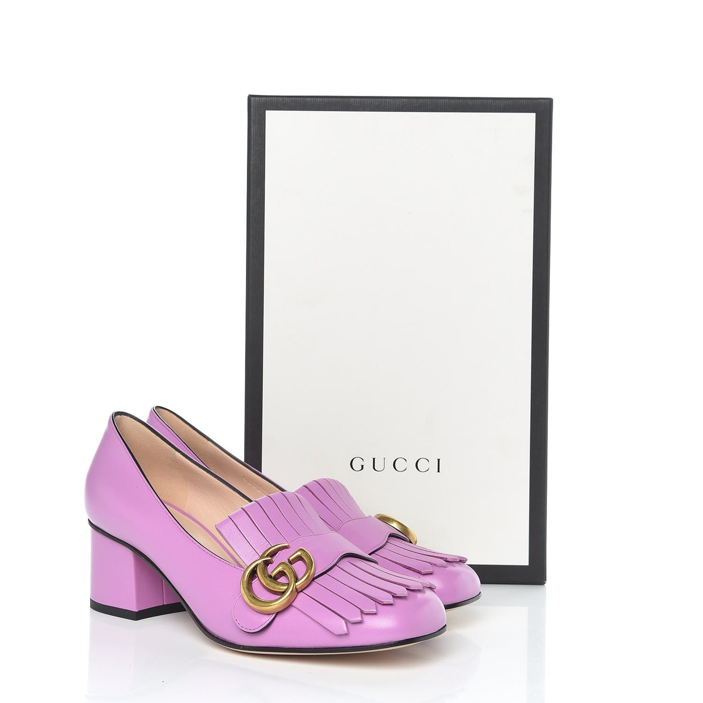 Malaga Kid GG Marmont Fringe 50mm Loafer Pumps 37 Candy Mousse