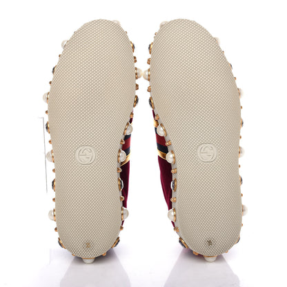 Gucci Velvet Ayers Web Faux Pearl Embellished Womens New Ace Sneakers 35 Malbec Oro Vecchio 6 of 11