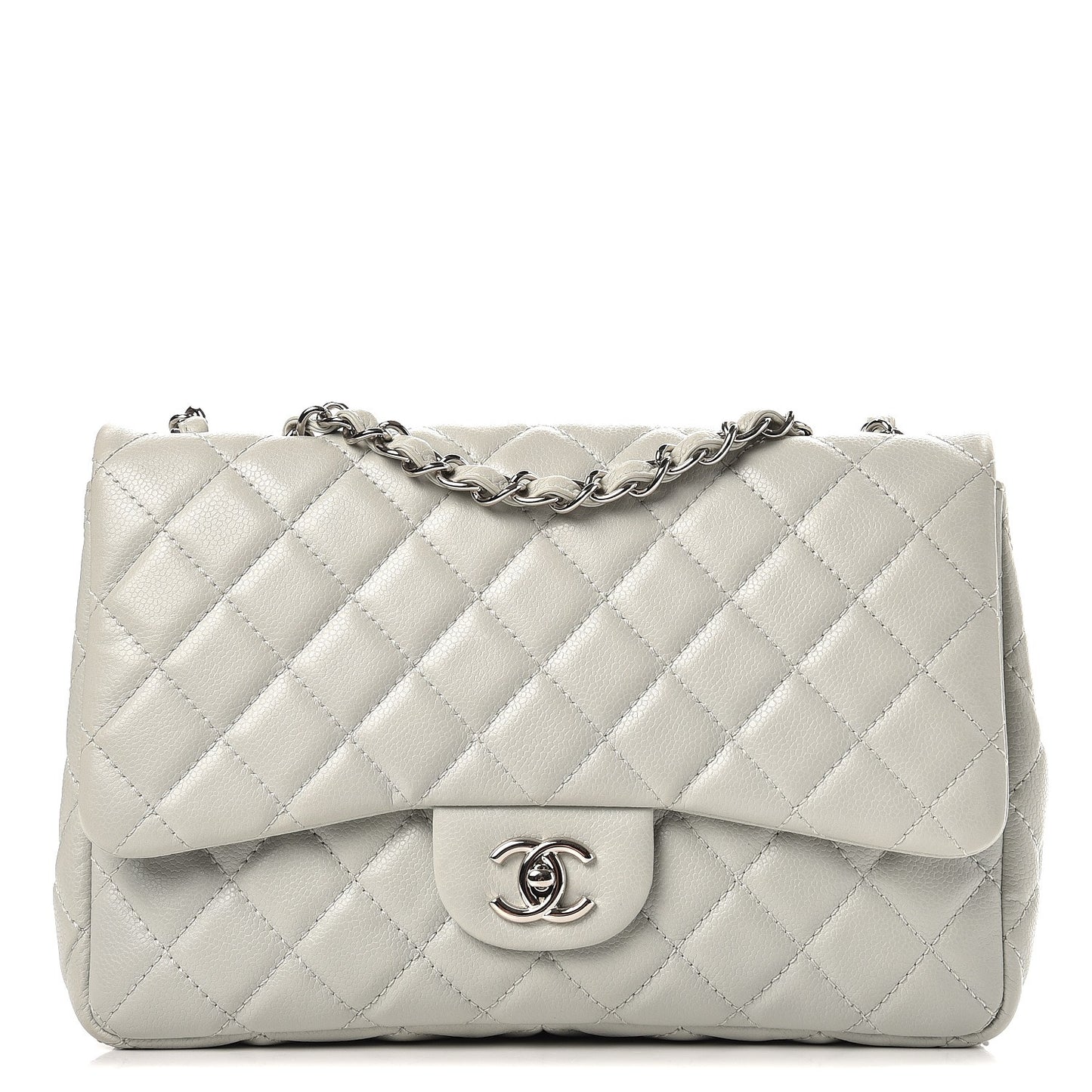 Washed Caviar Jumbo Single Flap Grey