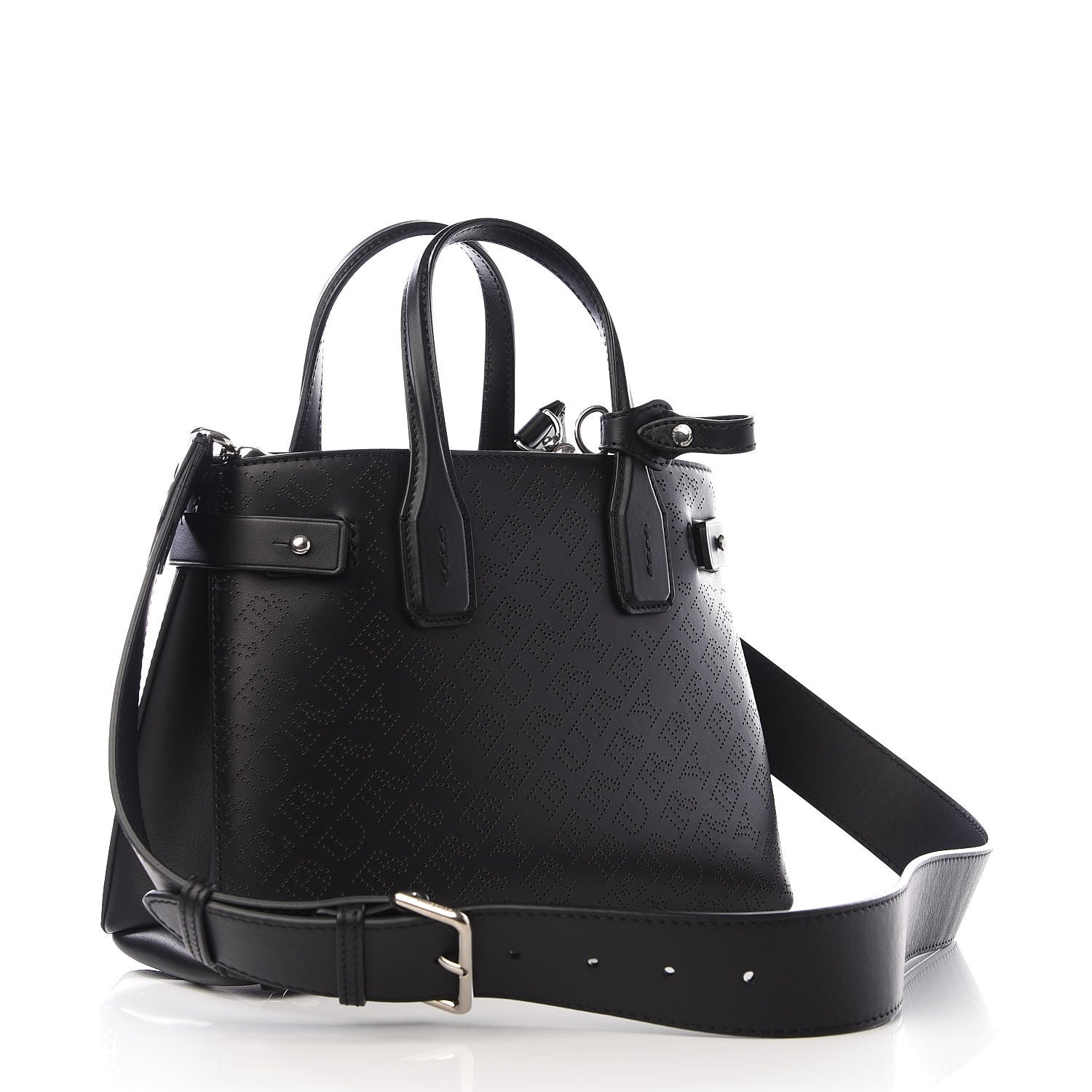 Burberry Calfskin Perforated Small Banner Tote Black 2 of 8