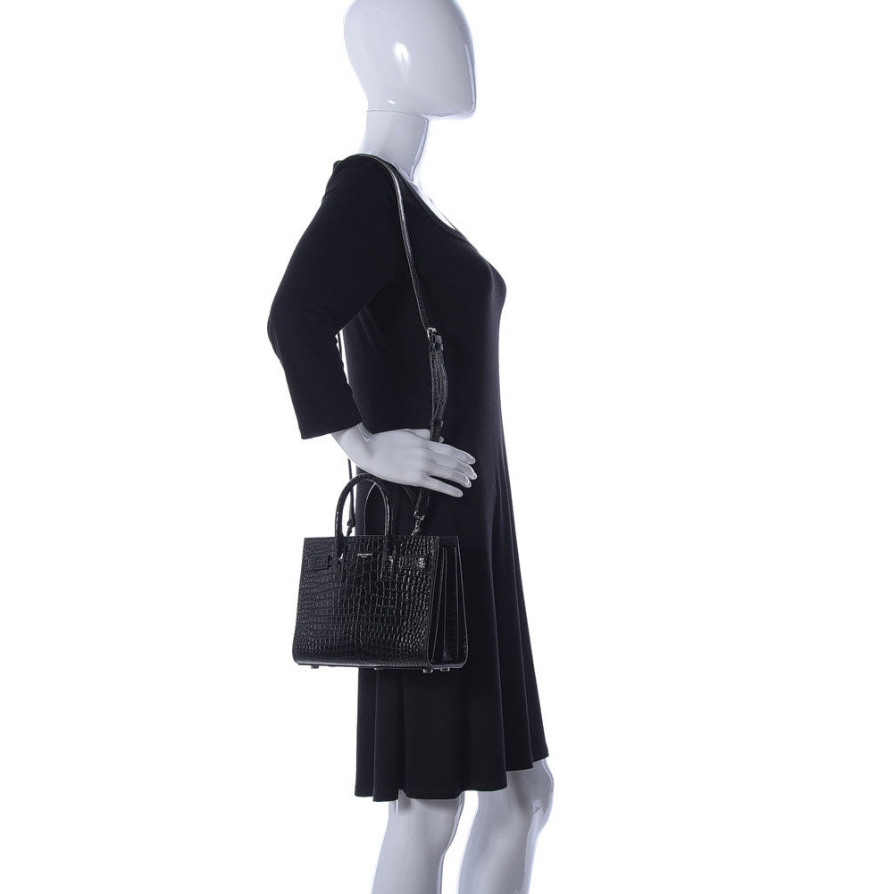 Saint Laurent Calfskin Crocodile Embossed Nano Sac De Jour Black 3 of 10