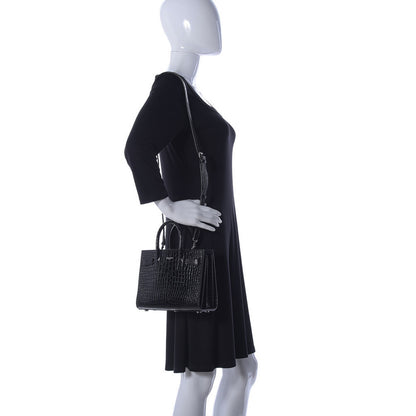 Saint Laurent Calfskin Crocodile Embossed Nano Sac De Jour Black 3 of 10