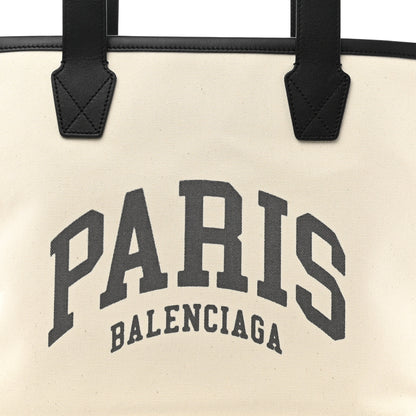 Balenciaga Cotton Canvas Calfskin Cities Paris Jumbo Small Tote Bag White 8 of 10