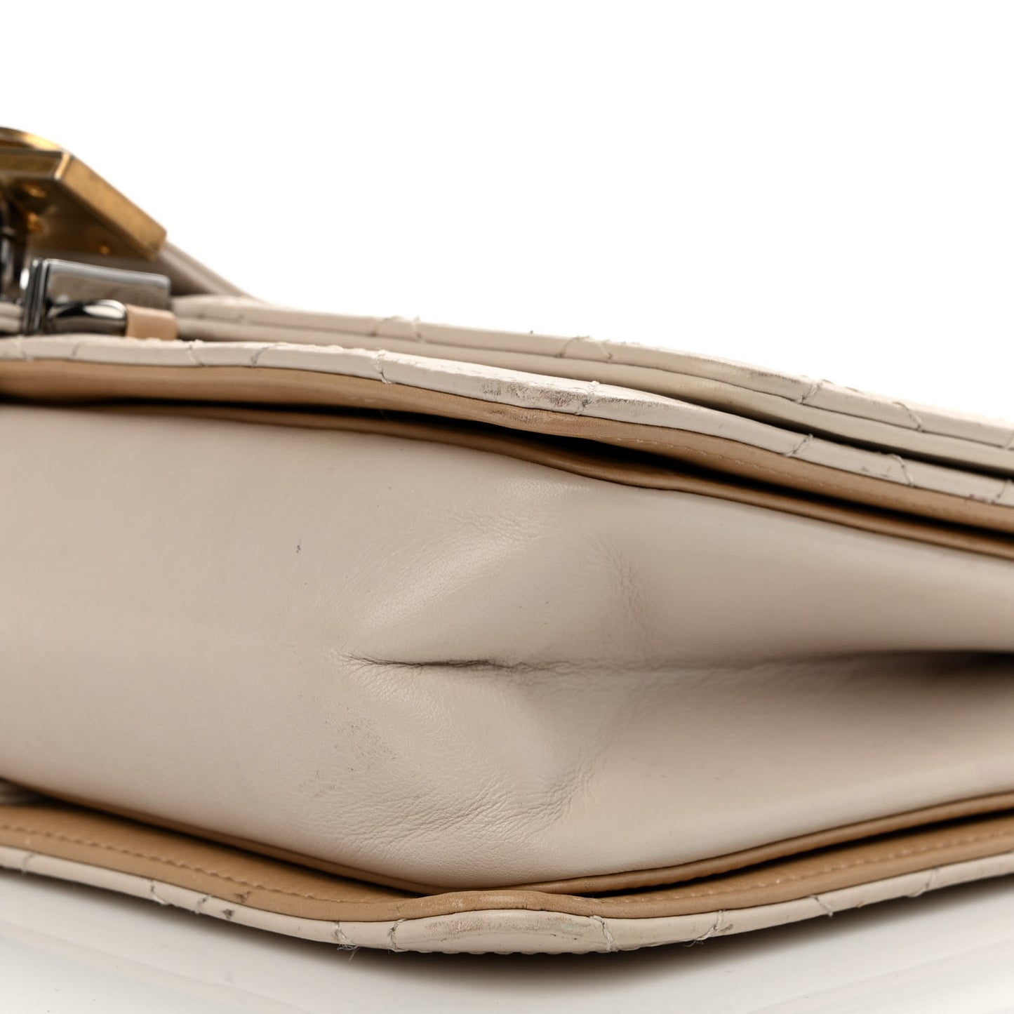 Calfskin Stitched Flap White