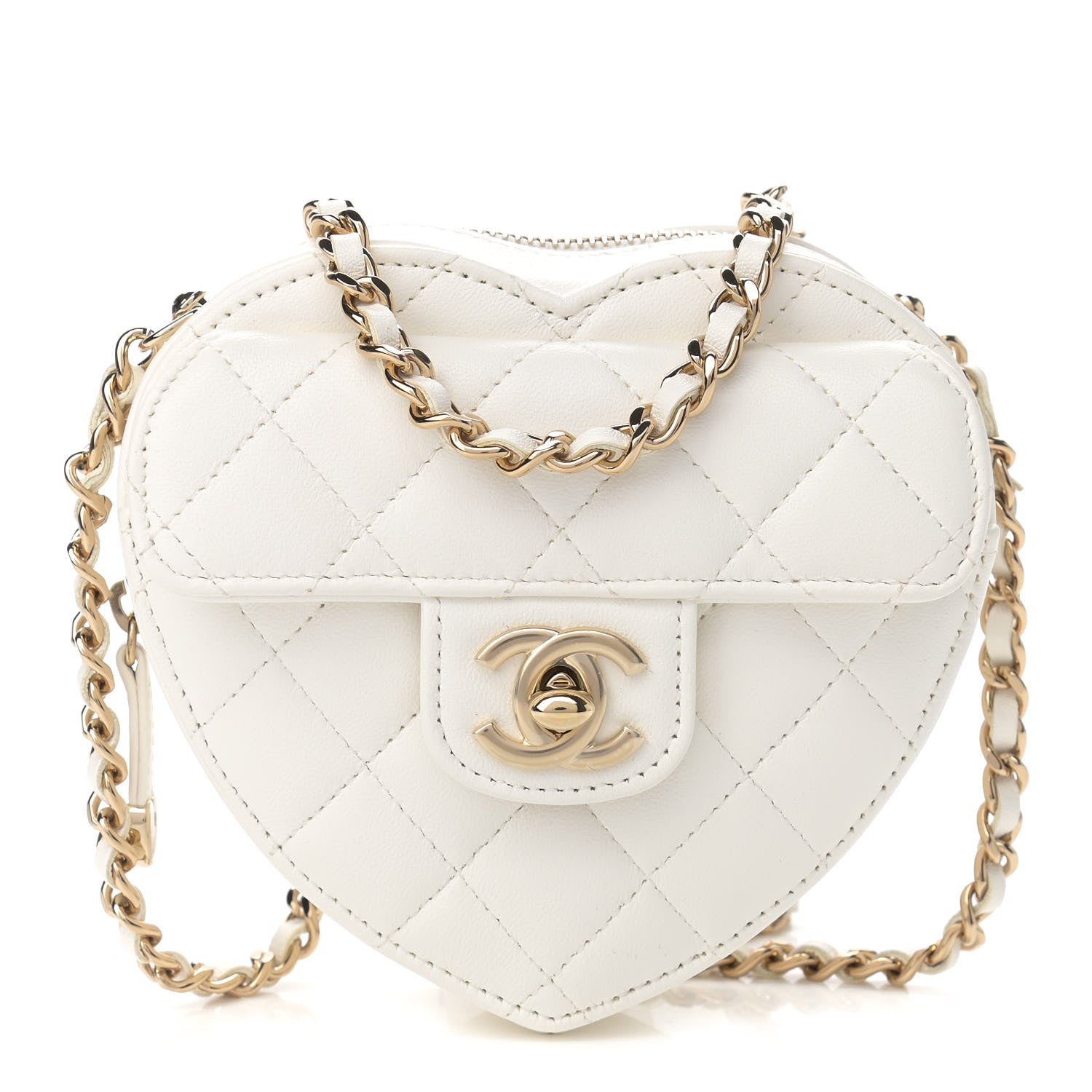 Chanel Lambskin Quilted CC In Love Heart Clutch With Chain White 1 of 11