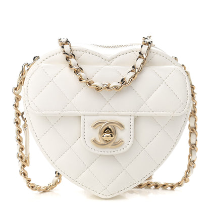 Chanel Lambskin Quilted CC In Love Heart Clutch With Chain White 1 of 11