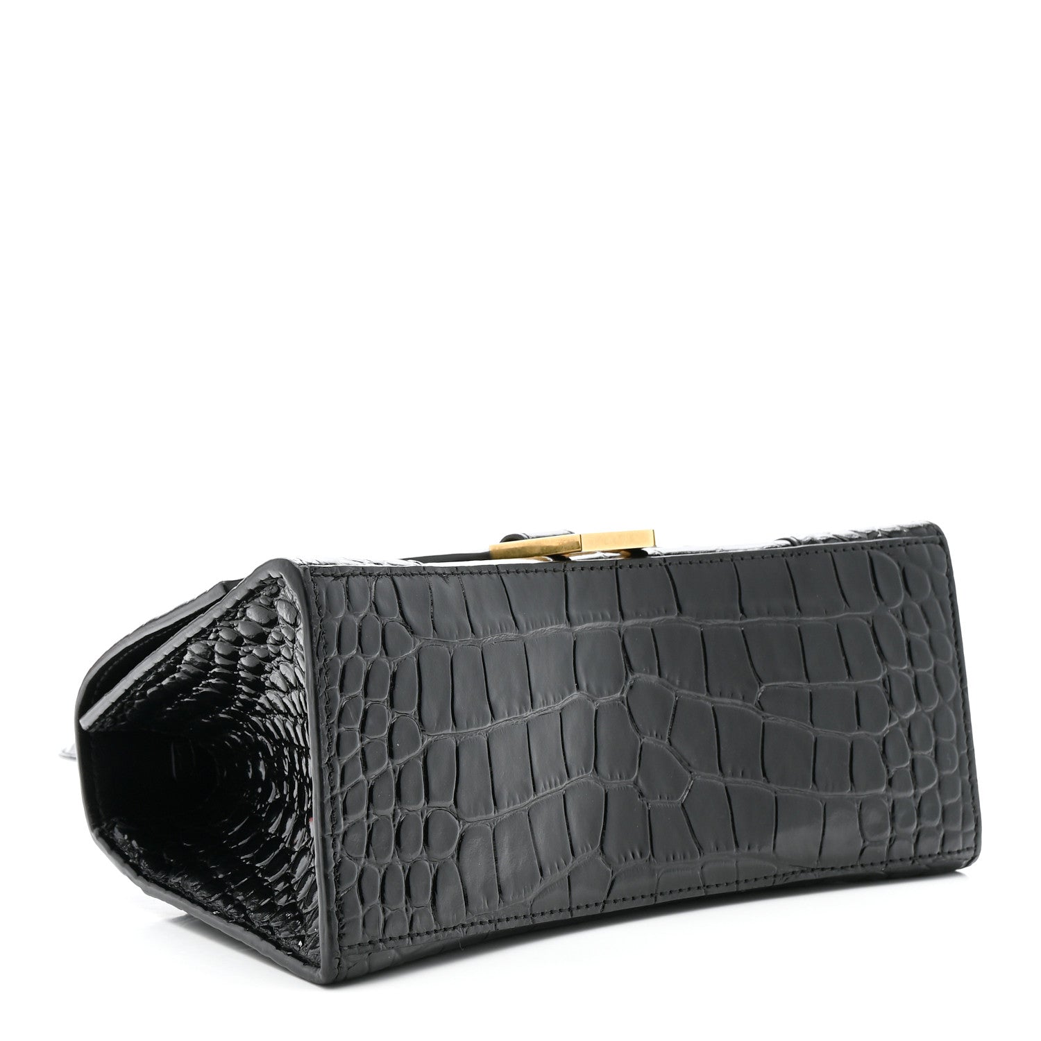 Balenciaga Shiny Calfskin Crocodile Embossed Small Hourglass Top Handle Bag Black 4 of 13