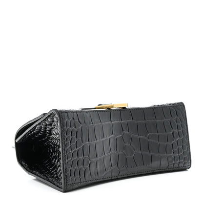 Balenciaga Shiny Calfskin Crocodile Embossed Small Hourglass Top Handle Bag Black 4 of 13