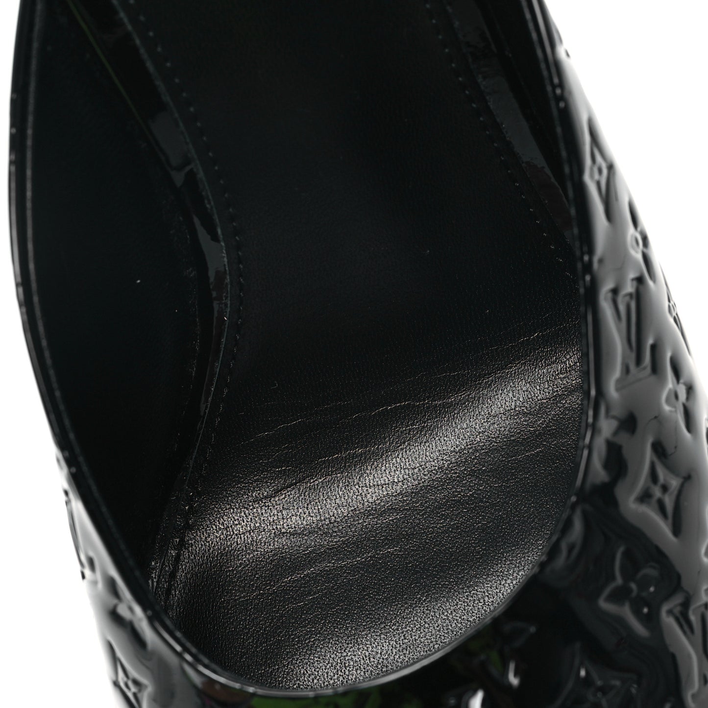Patent Calfskin Monogram Embossed Super Mules 40 Black