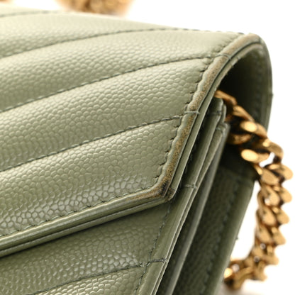 Saint Laurent Grain De Poudre Matelasse Chevron Monogram Chain Wallet Pistachio 12 of 16