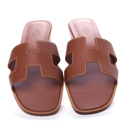 Hermes Box Calfskin Oran Sandals 39.5 Gold 5 of 11