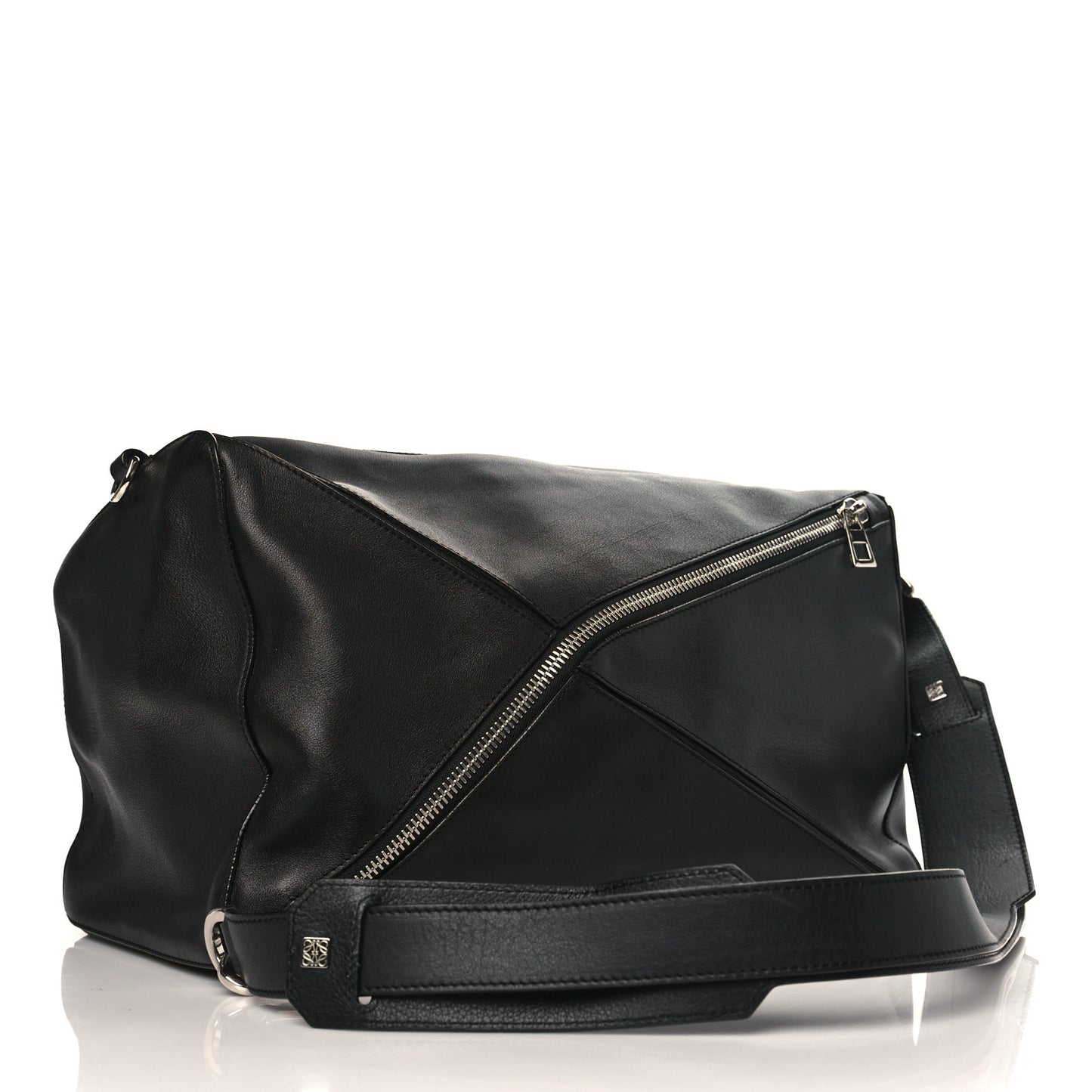 Calfskin XL Zipper Puzzle Bag Black