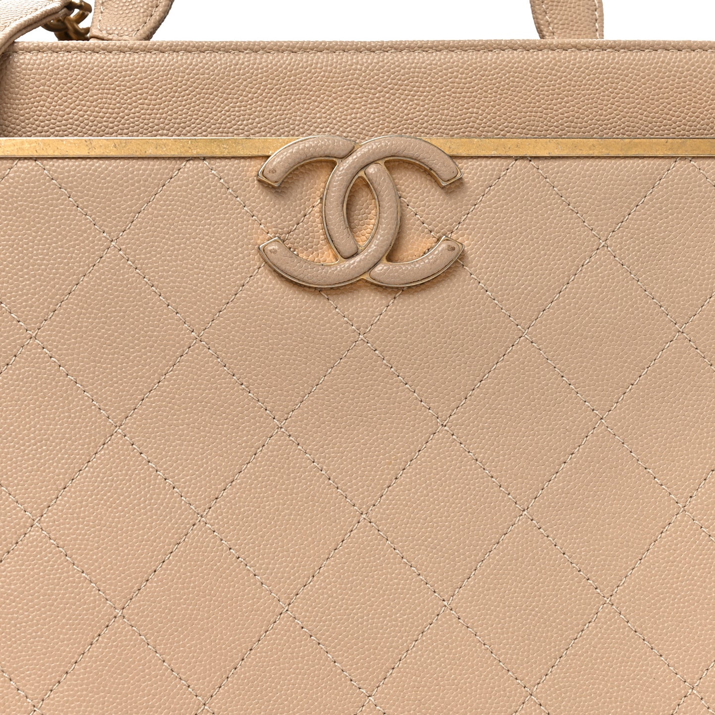 Grained Calfskin Stitched Small Lady Coco Top Handle Tote Beige