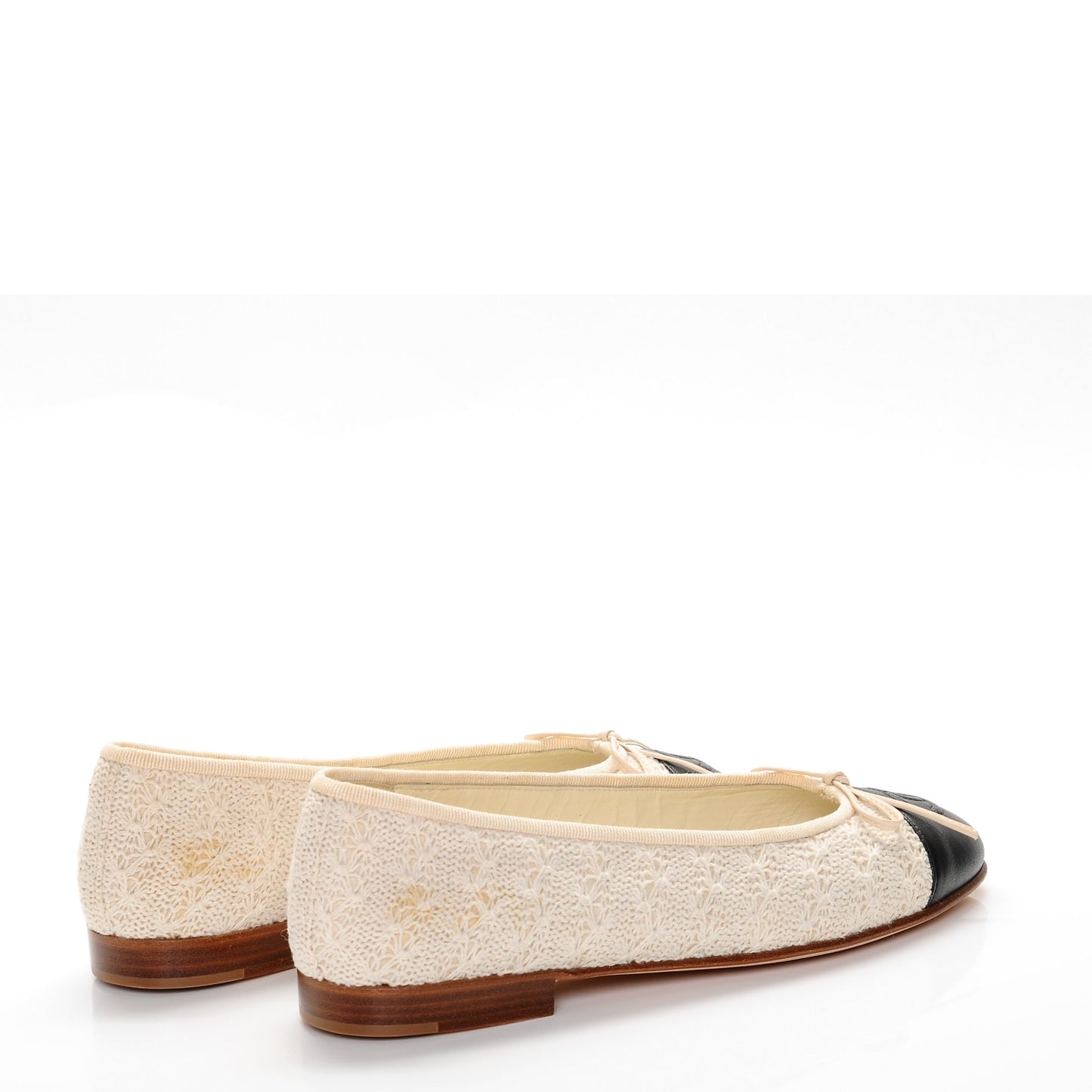 Crochet Cap Toe Ballerina Flats 36 Beige Black