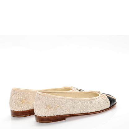 Chanel Crochet Cap Toe Ballerina Flats 36 Beige Black 3 of 11